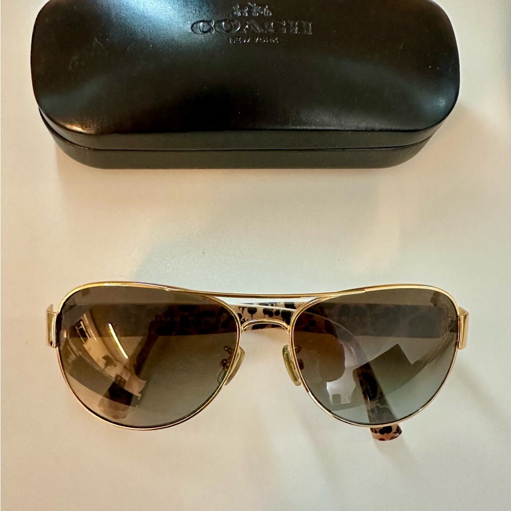 Coach Gold and Leopard Print Aviator Sunglasses